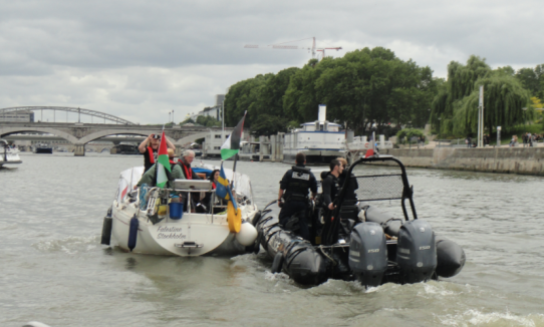 police boat with Mairead in Seine in Paris